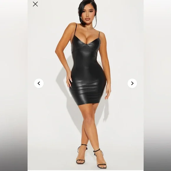 NWT Fashion Nova Natalie faux leather mini dress spaghetti straps bodycon dress - Picture 1 of 5